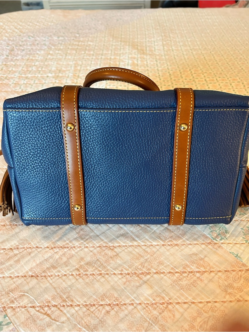 Dooney & Bourke Pebbled Leather Bristol Satchel in midnight blue, EUC! - Picture 5 of 16